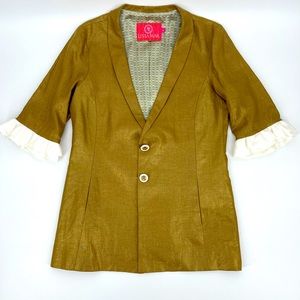 Lissa Mar Women's XL Gold Linen Shawl Lepel Collar Blazer